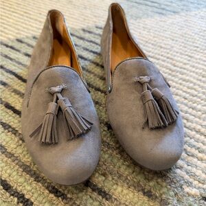 J Crew Gray Suede Tassel Loafers